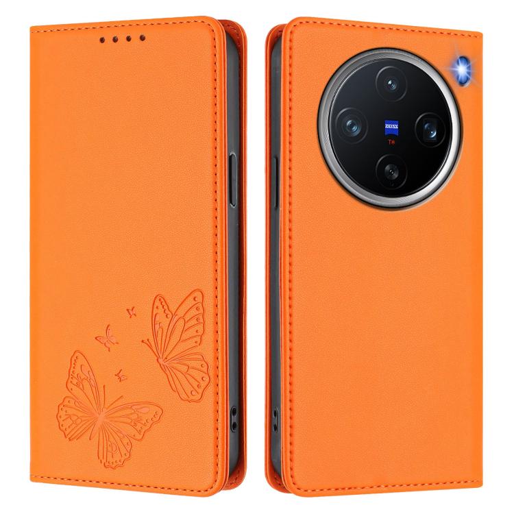 For vivo X200 Pro mini Strong Magnetic Dual Butterfly RFID Vegan Leather Phone Case