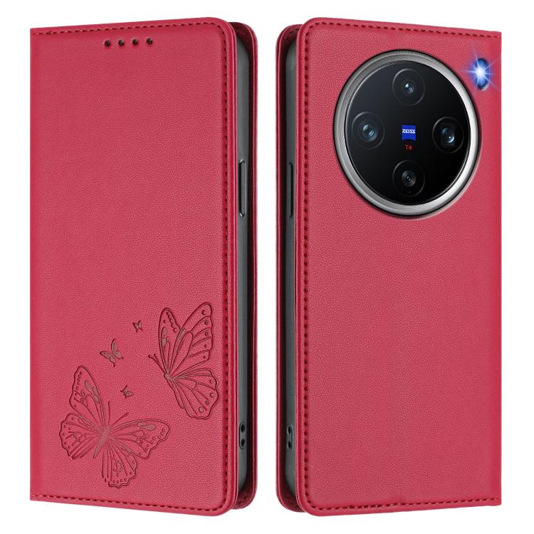 For vivo X200 Pro mini Strong Magnetic Dual Butterfly RFID Vegan Leather Phone Case