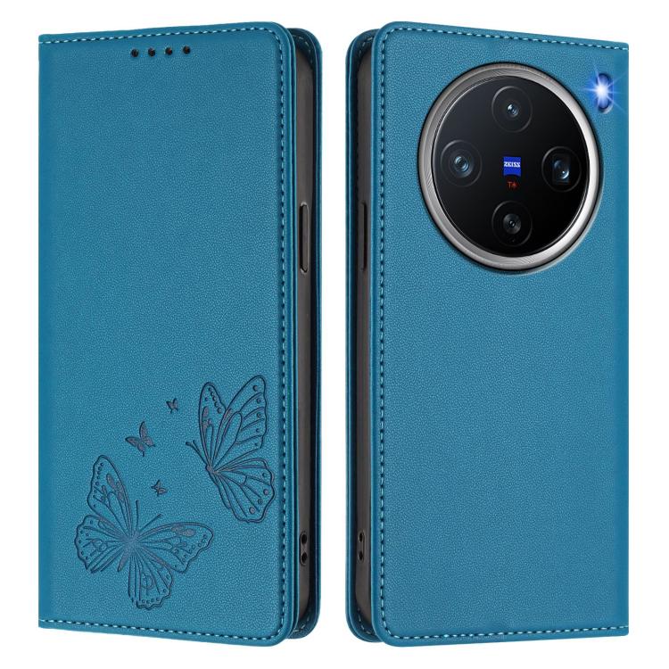 For vivo X200 Pro mini Strong Magnetic Dual Butterfly RFID Vegan Leather Phone Case