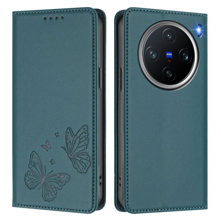 For vivo X200 Pro mini Strong Magnetic Dual Butterfly RFID Vegan Leather Phone Case