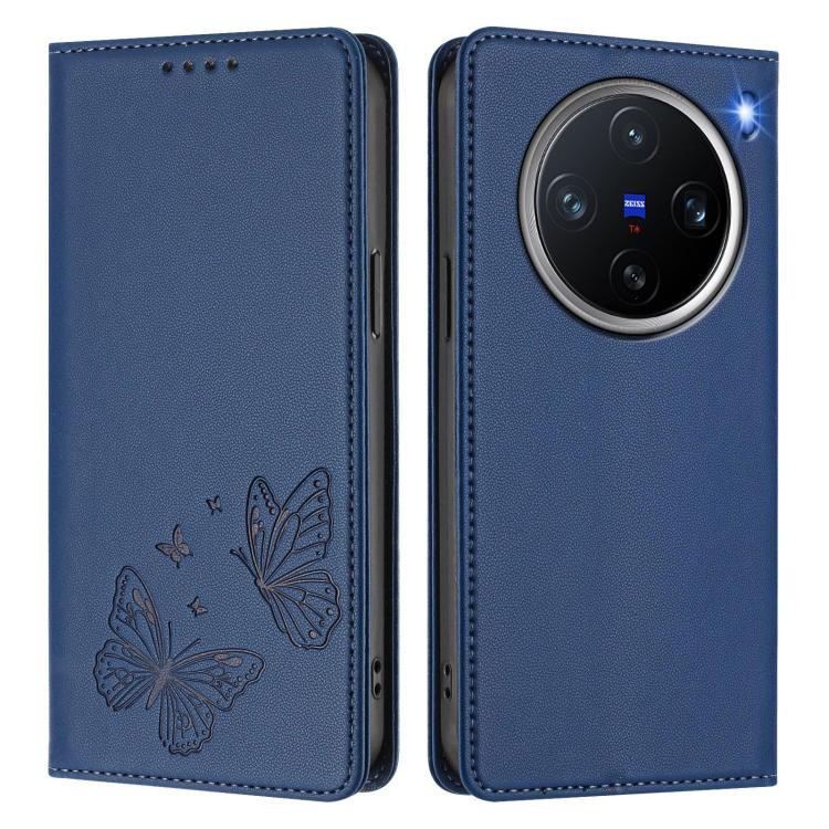 For vivo X200 Pro mini Strong Magnetic Dual Butterfly RFID Vegan Leather Phone Case