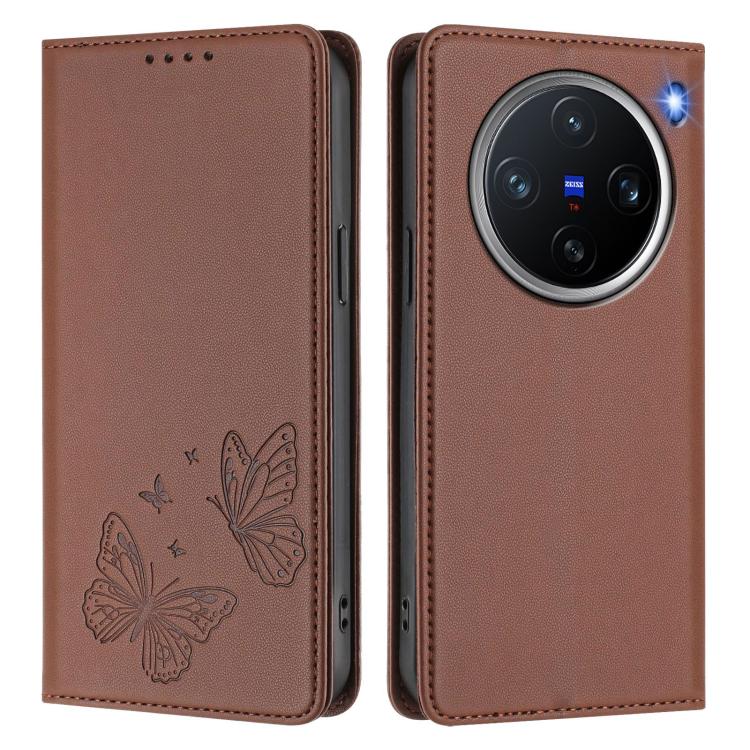 For vivo X200 Pro mini Strong Magnetic Dual Butterfly RFID Vegan Leather Phone Case