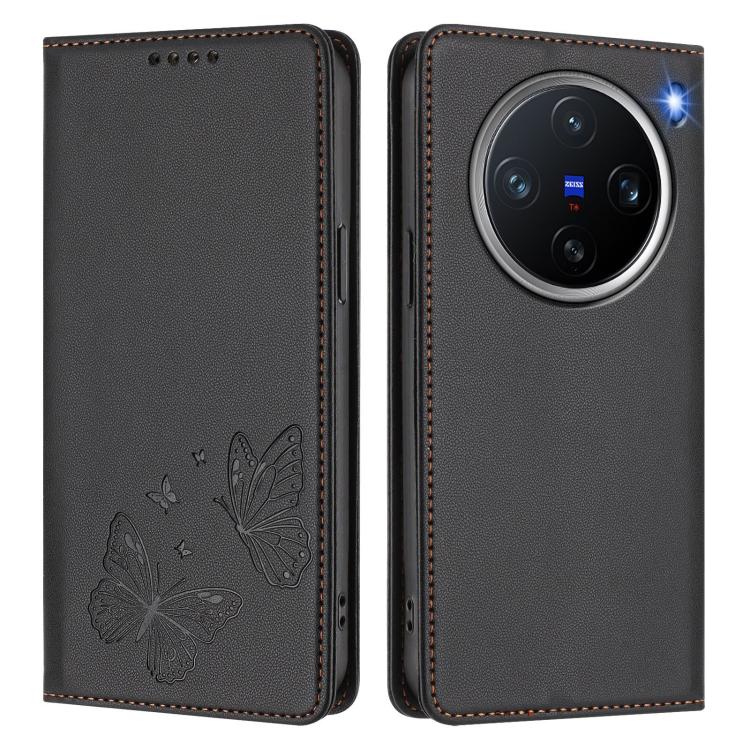 For vivo X200 Pro mini Strong Magnetic Dual Butterfly RFID Vegan Leather Phone Case