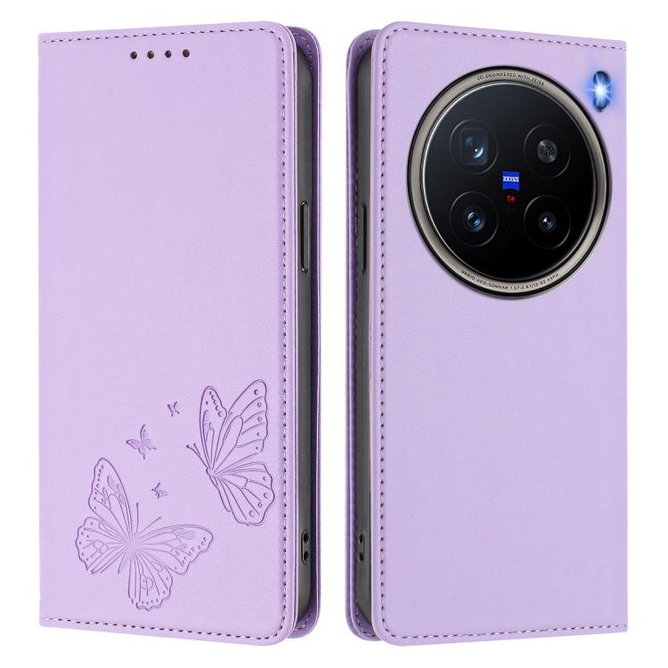 For vivo X200 Pro 5G Strong Magnetic Dual Butterfly RFID Vegan Leather Phone Case
