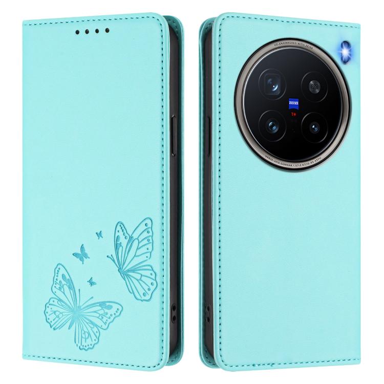 For vivo X200 Pro 5G Strong Magnetic Dual Butterfly RFID Vegan Leather Phone Case