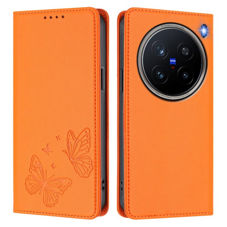 For vivo X200 Pro 5G Strong Magnetic Dual Butterfly RFID Vegan Leather Phone Case