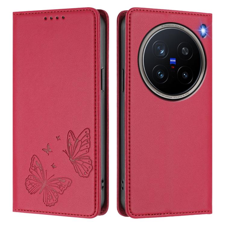 For vivo X200 Pro 5G Strong Magnetic Dual Butterfly RFID Vegan Leather Phone Case