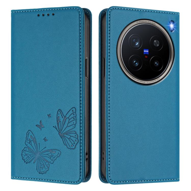 For vivo X200 Pro 5G Strong Magnetic Dual Butterfly RFID Vegan Leather Phone Case