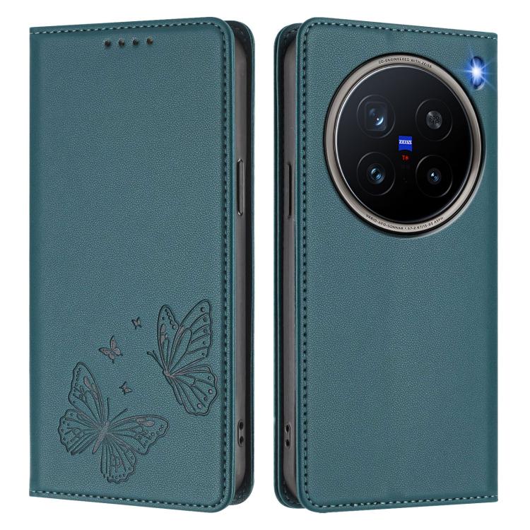 For vivo X200 Pro 5G Strong Magnetic Dual Butterfly RFID Vegan Leather Phone Case