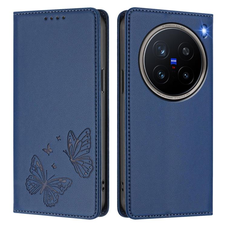For vivo X200 Pro 5G Strong Magnetic Dual Butterfly RFID Vegan Leather Phone Case