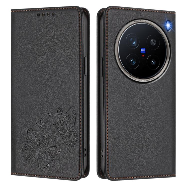 For vivo X200 Pro 5G Strong Magnetic Dual Butterfly RFID Vegan Leather Phone Case
