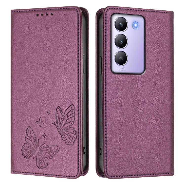 For vivo Y100 5G IDN / T3 5G IDN Strong Magnetic Dual Butterfly RFID Vegan Leather Phone Case