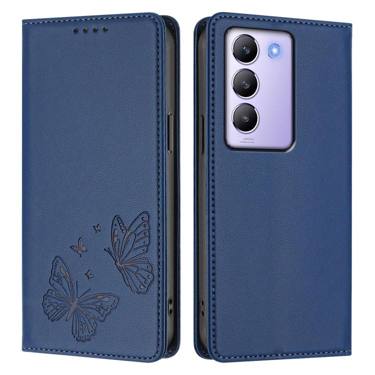 For vivo Y100 5G IDN / T3 5G IDN Strong Magnetic Dual Butterfly RFID Vegan Leather Phone Case