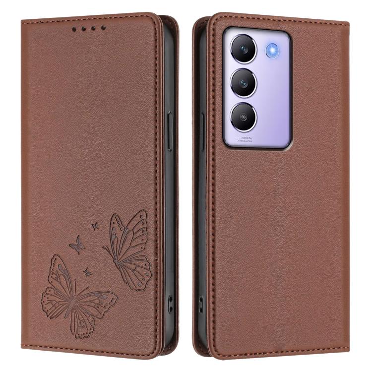 For vivo Y100 5G IDN / T3 5G IDN Strong Magnetic Dual Butterfly RFID Vegan Leather Phone Case