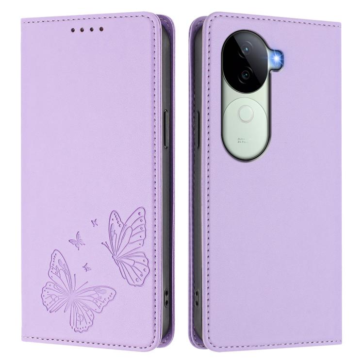 For vivo V40e 5G India / iQOO Z9s 5G Strong Magnetic Dual Butterfly RFID Vegan Leather Phone Case