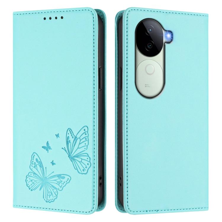 For vivo V40e 5G India / iQOO Z9s 5G Strong Magnetic Dual Butterfly RFID Vegan Leather Phone Case