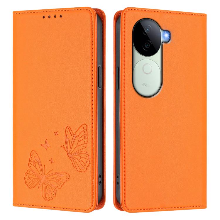 For vivo V40e 5G India / iQOO Z9s 5G Strong Magnetic Dual Butterfly RFID Vegan Leather Phone Case