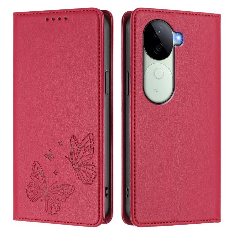 For vivo V40e 5G India / iQOO Z9s 5G Strong Magnetic Dual Butterfly RFID Vegan Leather Phone Case