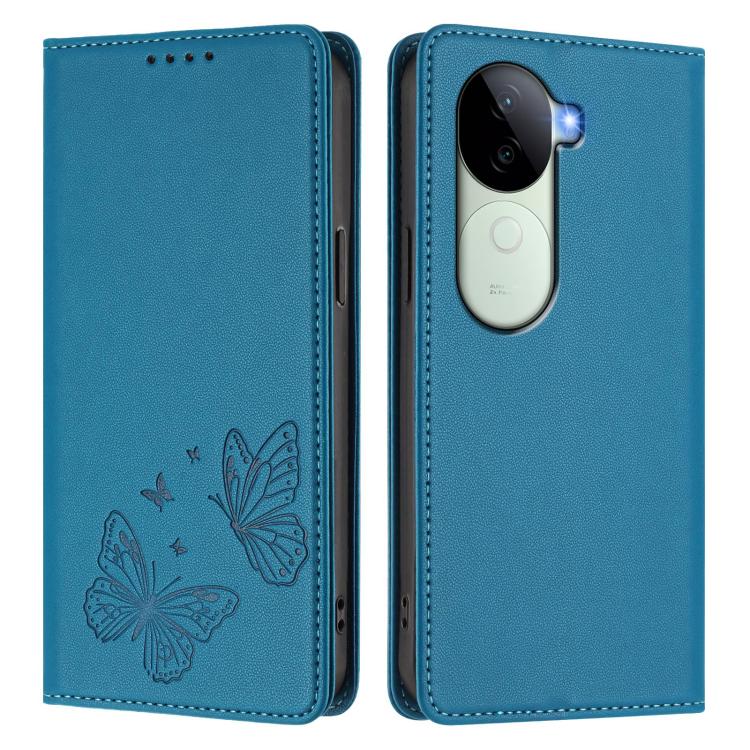 For vivo V40e 5G India / iQOO Z9s 5G Strong Magnetic Dual Butterfly RFID Vegan Leather Phone Case