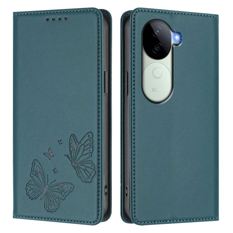 For vivo V40e 5G India / iQOO Z9s 5G Strong Magnetic Dual Butterfly RFID Vegan Leather Phone Case
