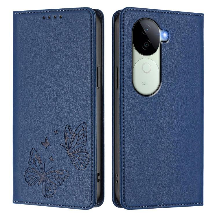 For vivo V40e 5G India / iQOO Z9s 5G Strong Magnetic Dual Butterfly RFID Vegan Leather Phone Case