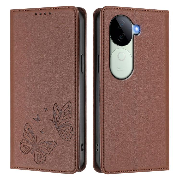 For vivo V40e 5G India / iQOO Z9s 5G Strong Magnetic Dual Butterfly RFID Vegan Leather Phone Case