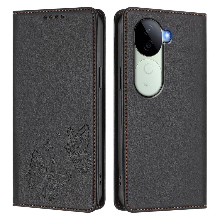 For vivo V40e 5G India / iQOO Z9s 5G Strong Magnetic Dual Butterfly RFID Vegan Leather Phone Case