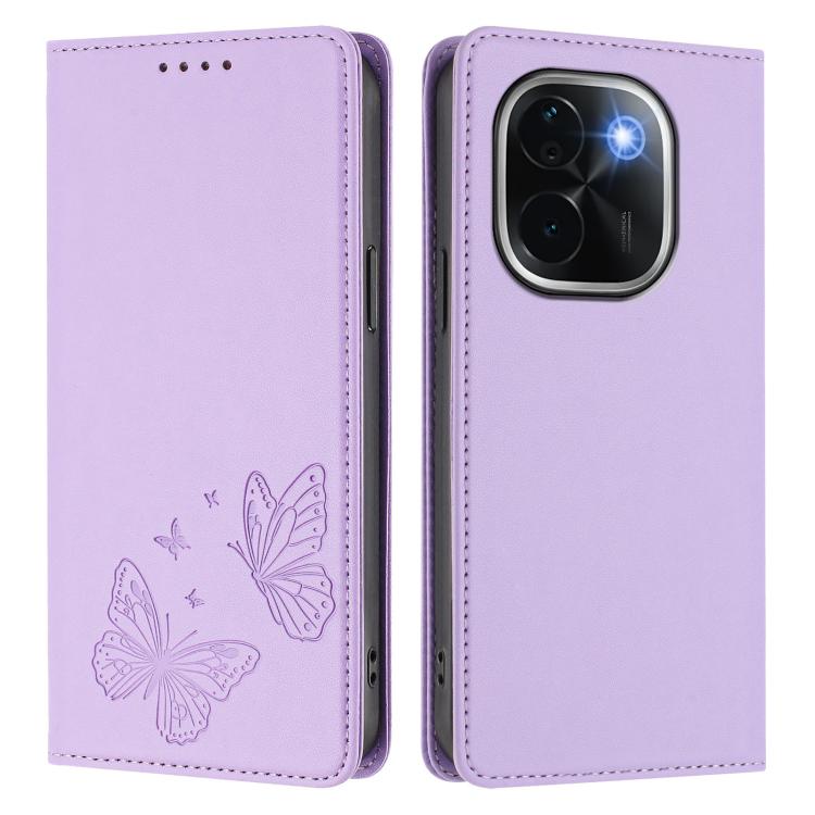 For vivo iQOO Z9s Pro 5G / T3 Pro 5G India Strong Magnetic Dual Butterfly RFID Vegan Leather Phone Case