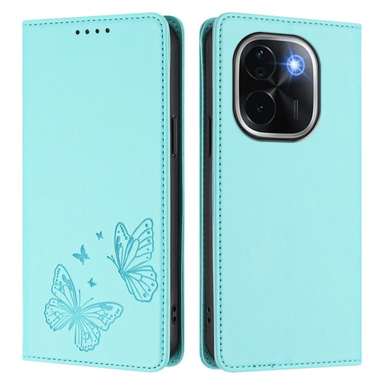 For vivo iQOO Z9s Pro 5G / T3 Pro 5G India Strong Magnetic Dual Butterfly RFID Vegan Leather Phone Case