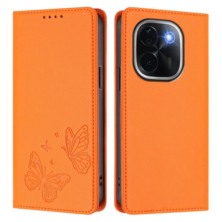 For vivo iQOO Z9s Pro 5G / T3 Pro 5G India Strong Magnetic Dual Butterfly RFID Vegan Leather Phone Case