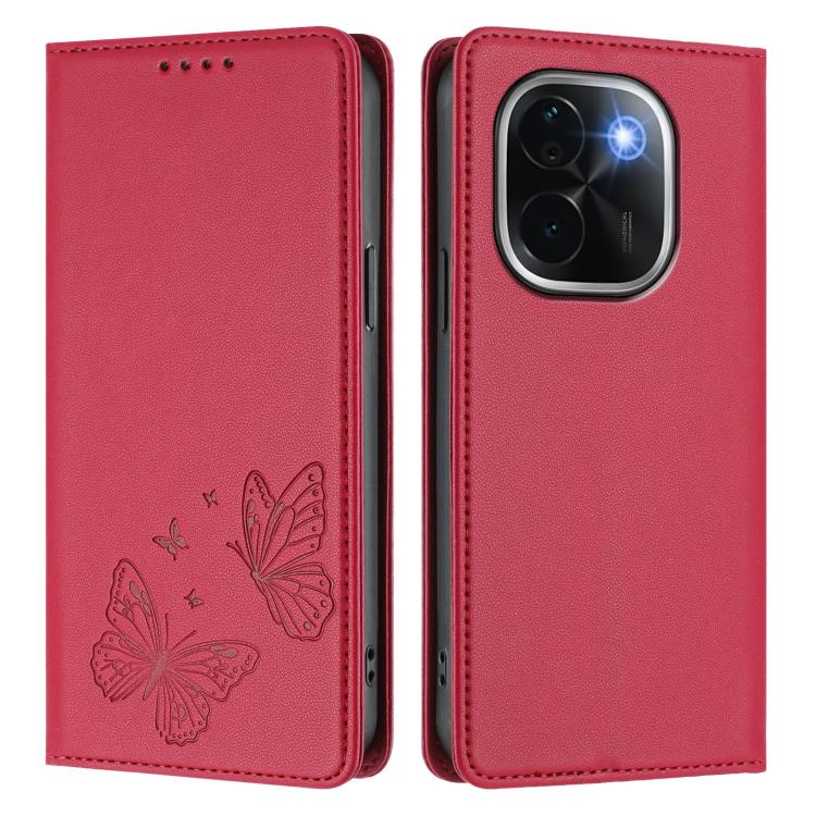 For vivo iQOO Z9s Pro 5G / T3 Pro 5G India Strong Magnetic Dual Butterfly RFID Vegan Leather Phone Case