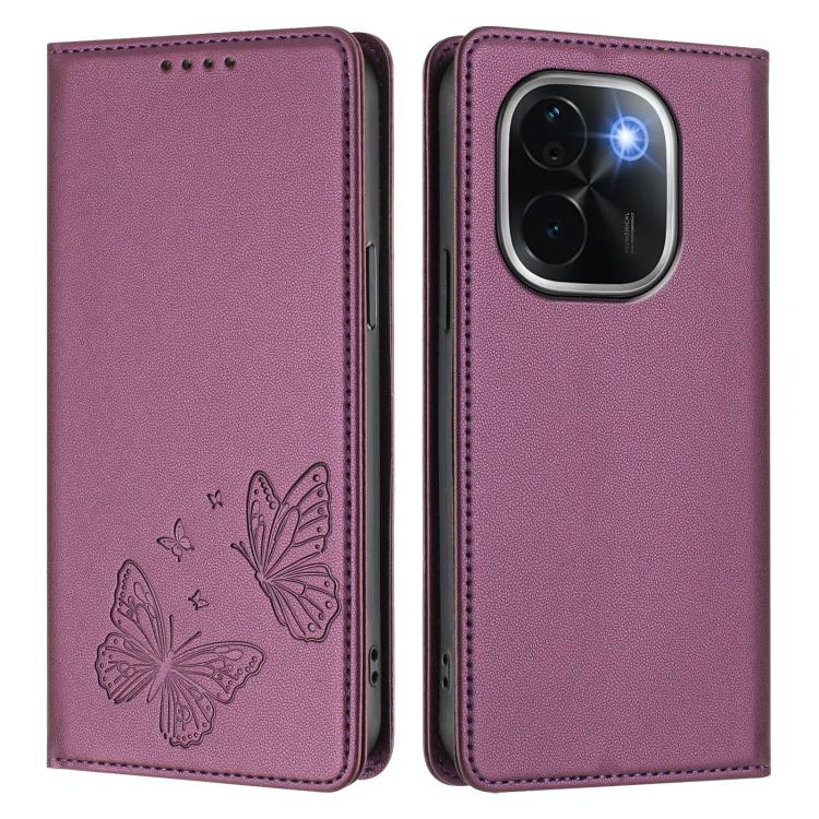 For vivo iQOO Z9s Pro 5G / T3 Pro 5G India Strong Magnetic Dual Butterfly RFID Vegan Leather Phone Case
