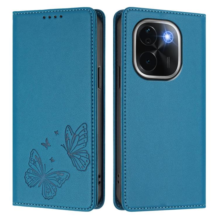For vivo iQOO Z9s Pro 5G / T3 Pro 5G India Strong Magnetic Dual Butterfly RFID Vegan Leather Phone Case
