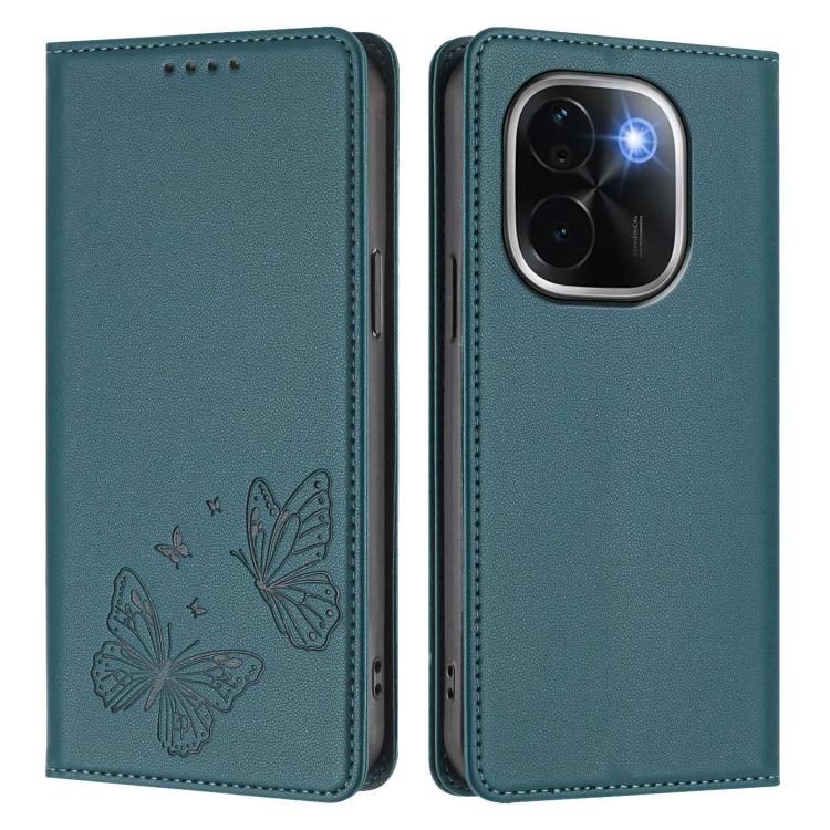 For vivo iQOO Z9s Pro 5G / T3 Pro 5G India Strong Magnetic Dual Butterfly RFID Vegan Leather Phone Case