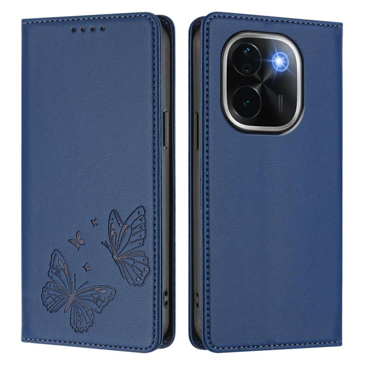 For vivo iQOO Z9s Pro 5G / T3 Pro 5G India Strong Magnetic Dual Butterfly RFID Vegan Leather Phone Case