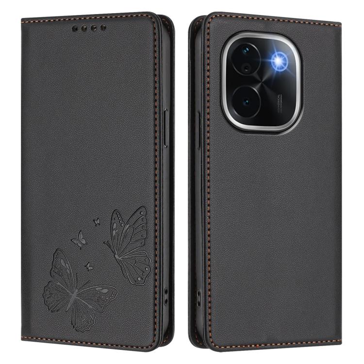 For vivo iQOO Z9s Pro 5G / T3 Pro 5G India Strong Magnetic Dual Butterfly RFID Vegan Leather Phone Case