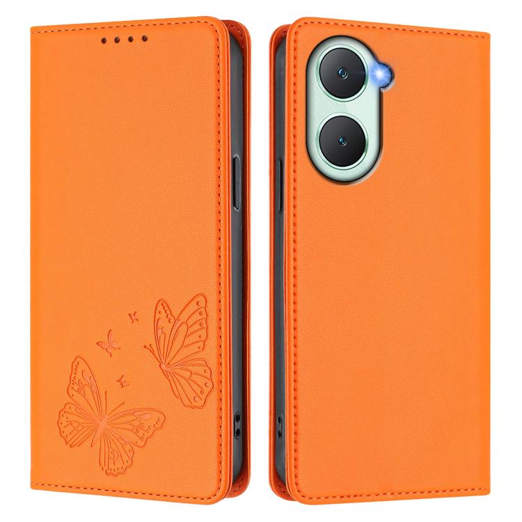 For vivo Y03 4G / Y18 4G / Y28s Global Strong Magnetic Dual Butterfly RFID Vegan Leather Phone Case