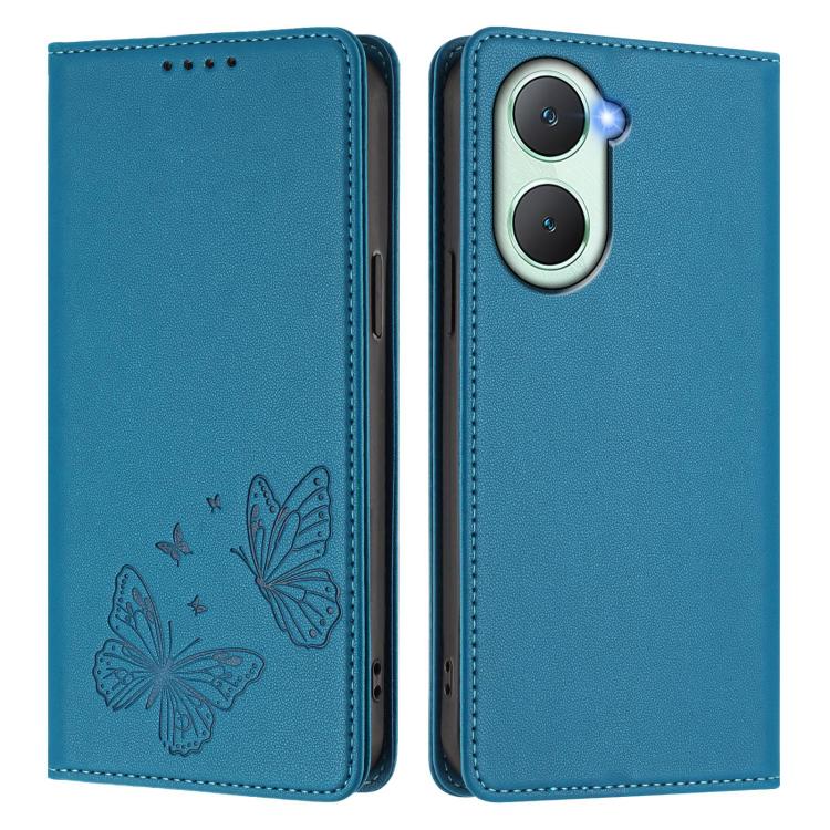 For vivo Y03 4G / Y18 4G / Y28s Global Strong Magnetic Dual Butterfly RFID Vegan Leather Phone Case