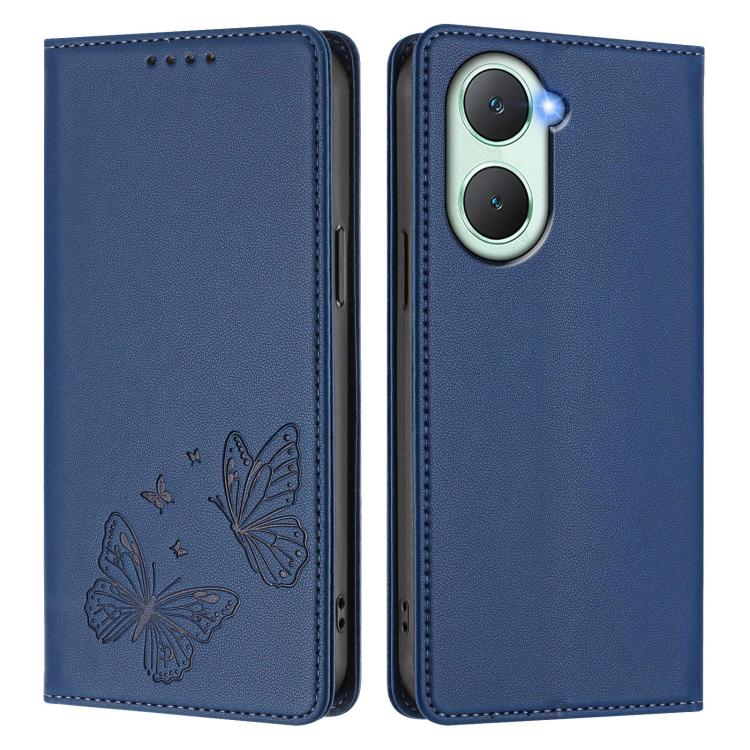 For vivo Y03 4G / Y18 4G / Y28s Global Strong Magnetic Dual Butterfly RFID Vegan Leather Phone Case