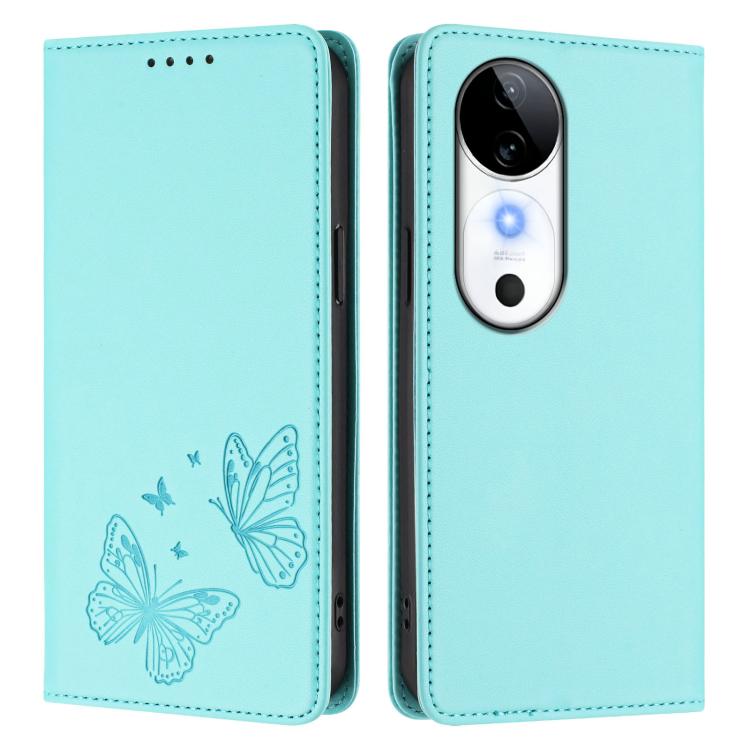 For vivo S19 Strong Magnetic Dual Butterfly RFID Vegan Leather Phone Case
