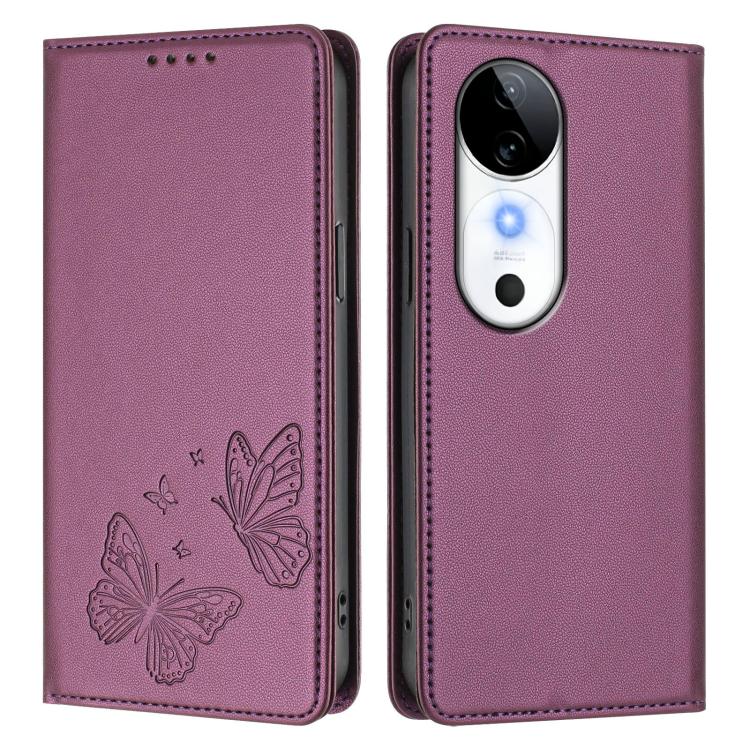 For vivo S19 Strong Magnetic Dual Butterfly RFID Vegan Leather Phone Case