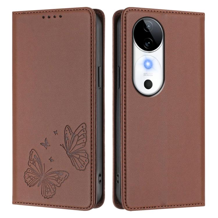 For vivo S19 Strong Magnetic Dual Butterfly RFID Vegan Leather Phone Case