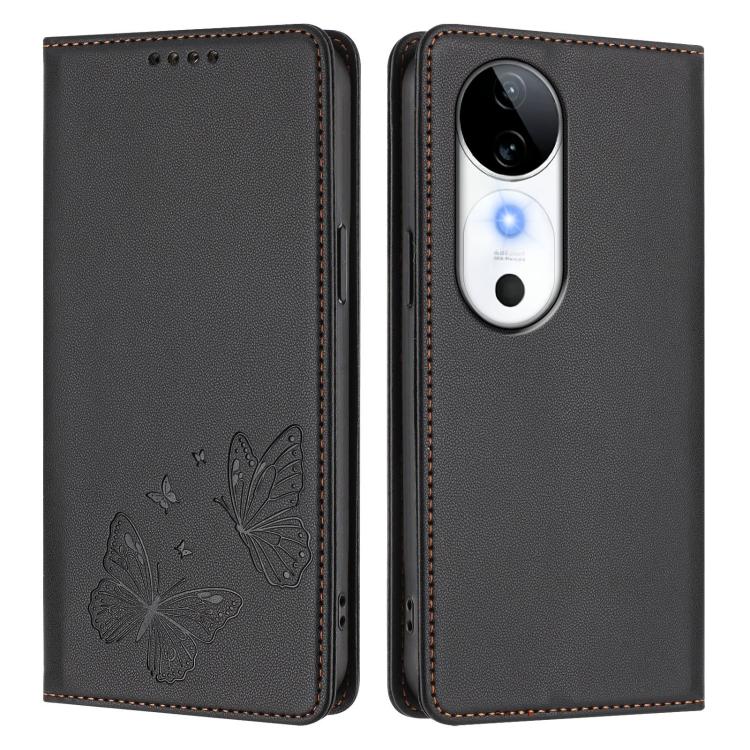 For vivo S19 Strong Magnetic Dual Butterfly RFID Vegan Leather Phone Case