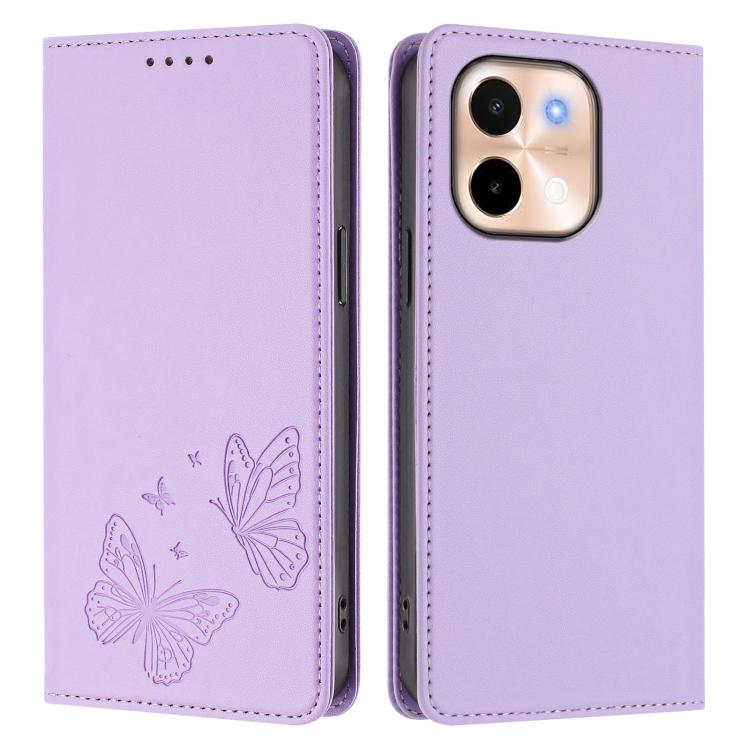 For vivo Y28 4G Global Strong Magnetic Dual Butterfly RFID Vegan Leather Phone Case