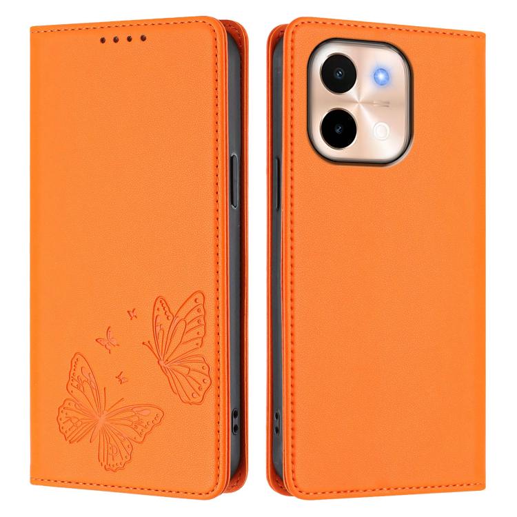 For vivo Y28 4G Global Strong Magnetic Dual Butterfly RFID Vegan Leather Phone Case