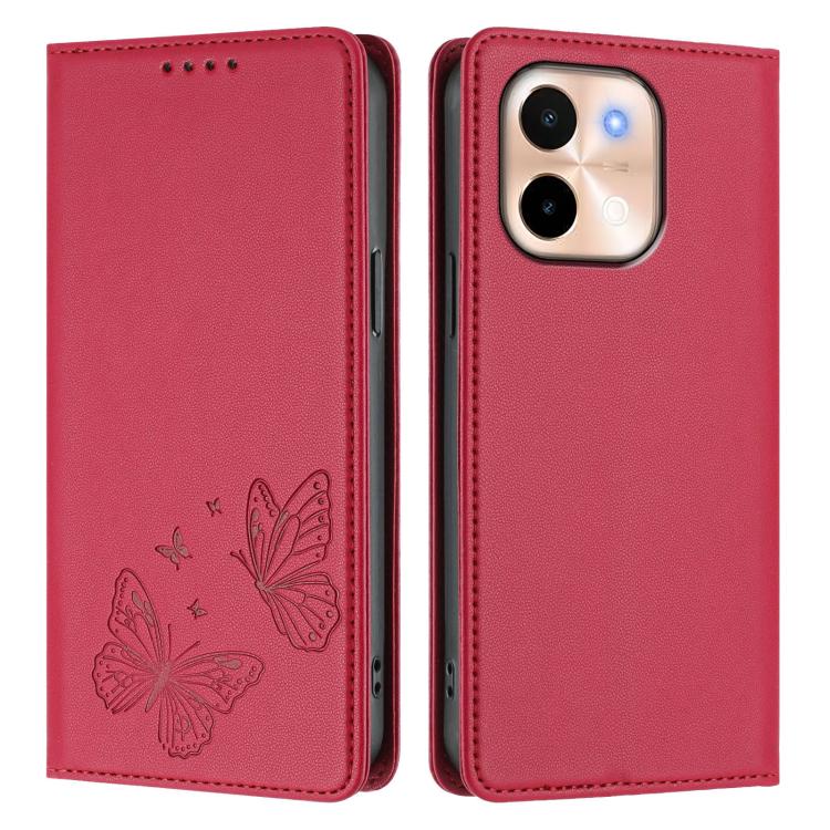For vivo Y28 4G Global Strong Magnetic Dual Butterfly RFID Vegan Leather Phone Case