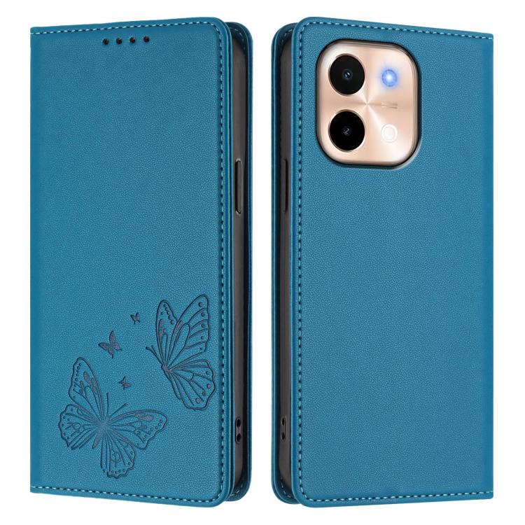 For vivo Y28 4G Global Strong Magnetic Dual Butterfly RFID Vegan Leather Phone Case