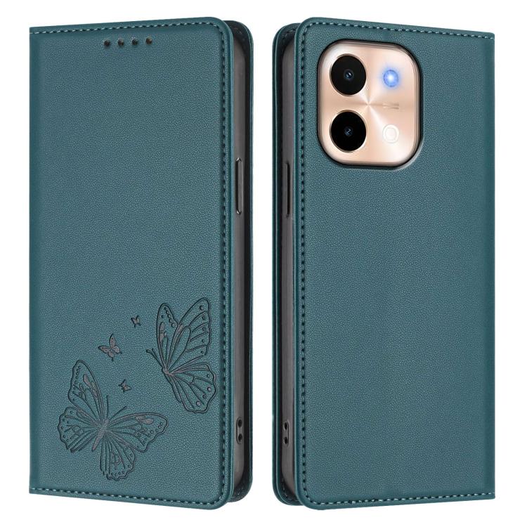 For vivo Y28 4G Global Strong Magnetic Dual Butterfly RFID Vegan Leather Phone Case