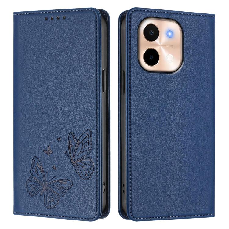 For vivo Y28 4G Global Strong Magnetic Dual Butterfly RFID Vegan Leather Phone Case