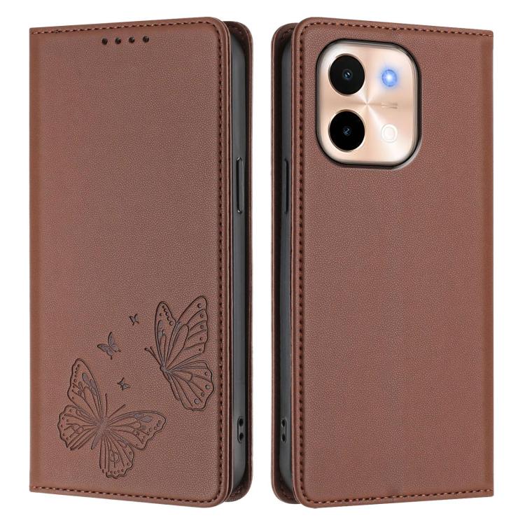 For vivo Y28 4G Global Strong Magnetic Dual Butterfly RFID Vegan Leather Phone Case